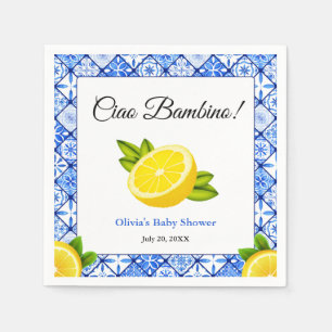 Blauwe tegel Mediterraan Ciao Bambino Baby Shower Servet