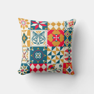 Blauwe Tegel:  Mozaïek Achtergrond. Kussen