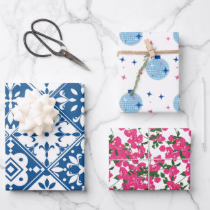 Blauwe Tegel Santorini Grieks / Spaans thema Inpakpapier Vel