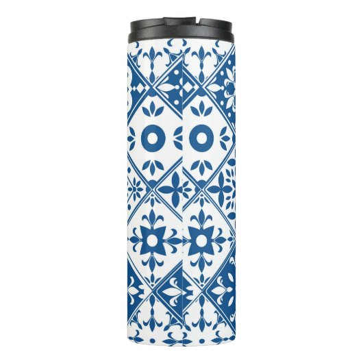 Blauwe Tegel Santorini Grieks / Spaans thema Thermosbeker (Achterkant)