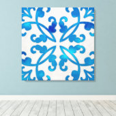 Blauwe tegel wand art. 24x24 canvas afdruk (Insitu (Houten vloer))