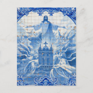 Blauwe tegelmozaïek van Jezus, Portugal Briefkaart