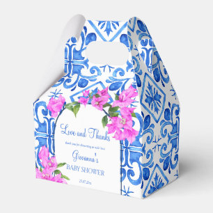 Blauwe tegels Bougainvillea baby shower, aangepast Bedankdoosjes