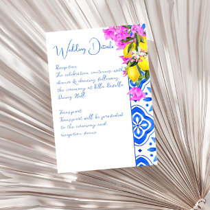 Blauwe Tegels Bougainvillea citroenen elegante bru Informatiekaartje