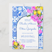 Blauwe tegels Bougainvillea citroenen elegante tro Kaart (Voorkant)