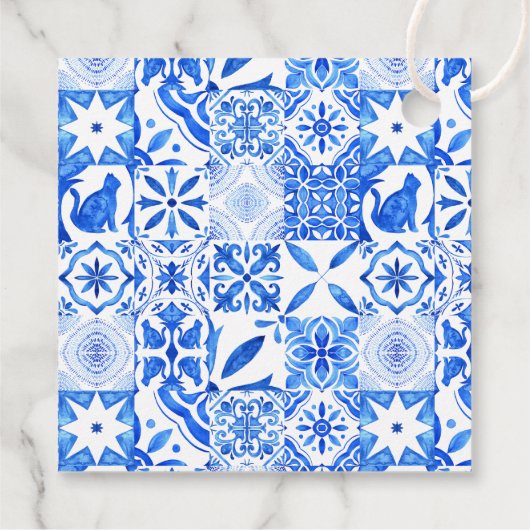 Blauwe Tegels Bougainvillea elegante bruiloft Bedankjes Labels (Achterkant)