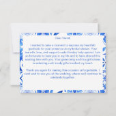 Blauwe Tegels Bougainvillea elegante bruiloft fees Bedankkaart (Achterkant)