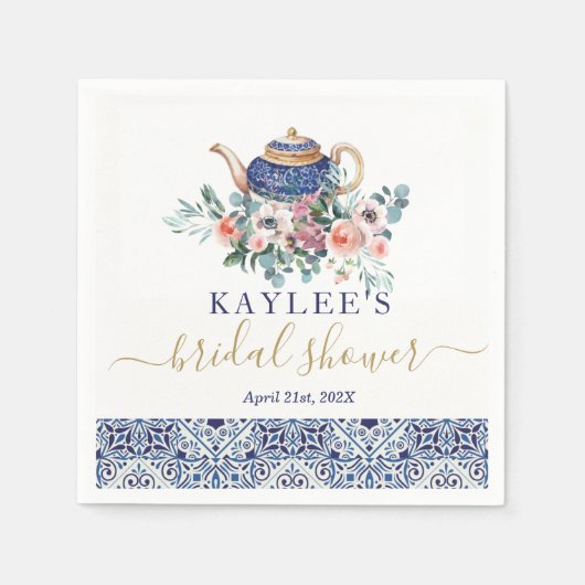 Blauwe tegels Bruidsdouche thee decor Servet (Voorkant)