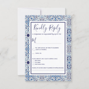 Blauwe Tegels Bruiloft RSVP Kaart
