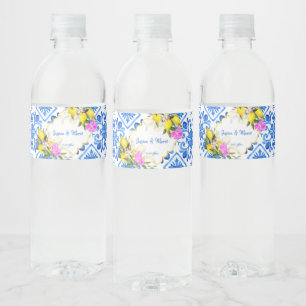 Blauwe tegels citroen Bougainvillea Waterfles Etiket