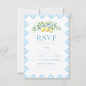 Blauwe Tegels Citroen Italiaans Bruiloft RSVP kaar (Voorkant)