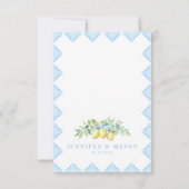 Blauwe Tegels Citroen Italiaans Bruiloft RSVP kaar (Achterkant)