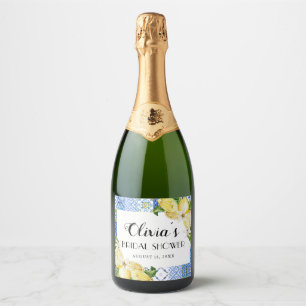 Blauwe Tegels Citroen Vrijgezellenfeest Wijnflesje Sparkling Wijnetiket