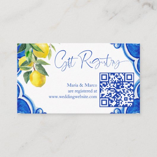 Blauwe tegels citroenen dat is een meer geschenken informatiekaartje (Voorkant)