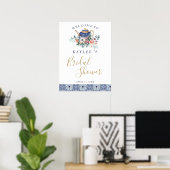 Blauwe tegels florale teapot Bridal Showerwelwelko Poster (Thuiskantoor)