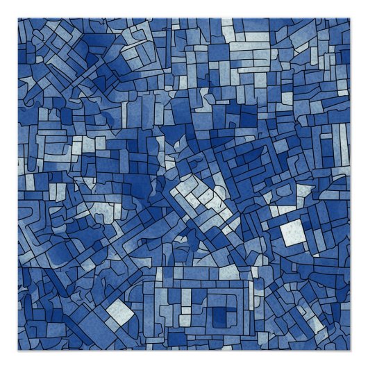 Blauwe Tegels Halfglans Perfect Poster (Voorkant)