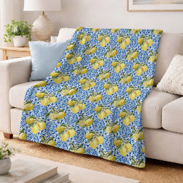 Blauwe tegels mediterraan citroenpatroon fleece deken