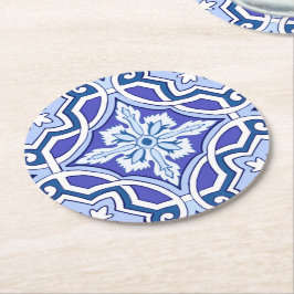 Blauwe tegels, mediterrane tegels, majolica ronde kartonnen onderzetter