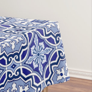 Blauwe tegels, mediterrane tegels, majolica tafelkleed