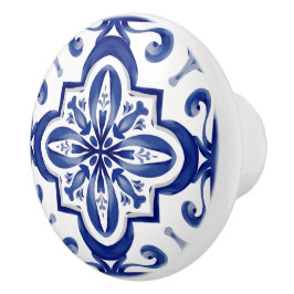 Blauwe tegels, mozaïek, majolica, keramische knop