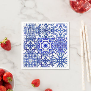 Blauwe tegels, mozaïek, majolica, servet