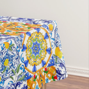 Blauwe tegels, Siciliaans, majolica, mozaïekkunst, Tafelkleed