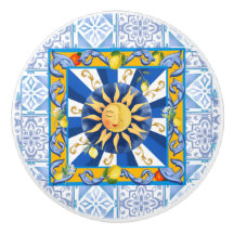 Blauwe tegels, Siciliaanse zon, mozaïek, majolica,