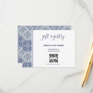 Blauwe tegels trouwcadeau registratie QR-code kaar Informatiekaartje