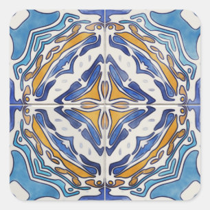 Blauwe tegels vierkante sticker