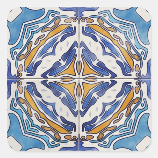 Blauwe tegels vierkante sticker (Voorkant)