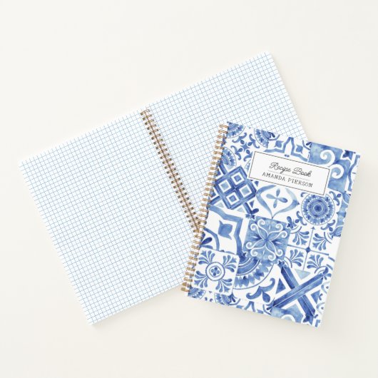 Blauwe Tegels Waterverf gepersonaliseerd Notitieboek (Binnen)