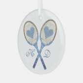 Blauwe tennisrackets met hartjes glas Ornament (Voorkant links)