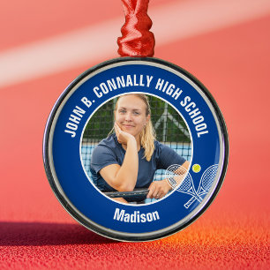 Blauwe Tennisspeler Foto Kerstcadeau Metalen Ornament