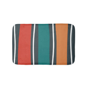Blauwe terracotta rode witte retro golven badmat