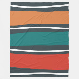 Blauwe terracotta rode witte retro golven fleece deken
