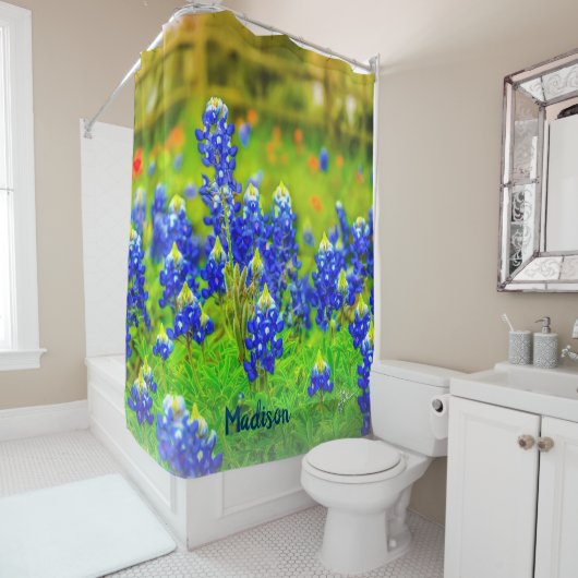 Blauwe Texas Bluebonnets Bloemen Bloemen van bloem Douchegordijn (In situ)