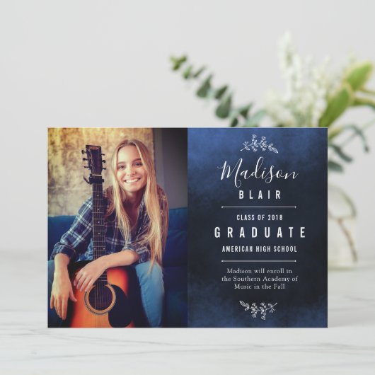 Blauwe Textuur Achtergrond Afstuderen Aankondiging (Staand voorkant)