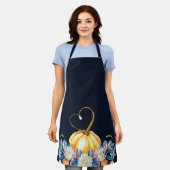 Blauwe Thanksgiving Pumpkin Floral Schort (Gedragen)