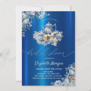 Blauwe Theepot Bloemstuk Blauwe Metallic Baby Show Kaart