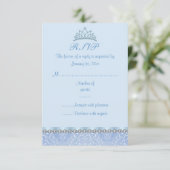 Blauwe Tiara & Damask Sweet16 RSVP Kaart (Staand voorkant)