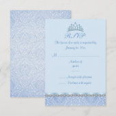 Blauwe Tiara & Damask Sweet16 RSVP Kaart (Voorkant / Achterkant)
