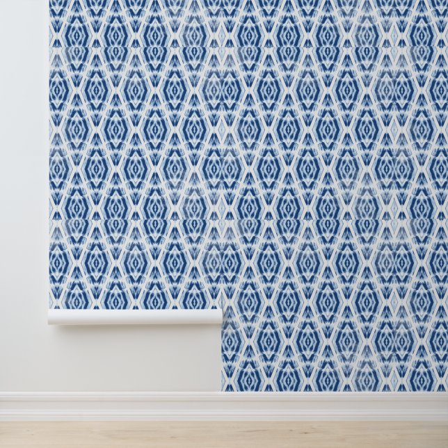 Blauwe Tie Dye Pattern Klassiek Behang (Applicatie)