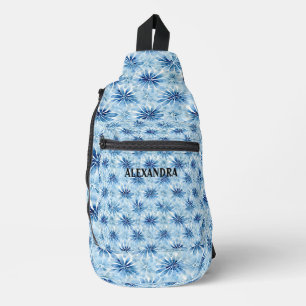 Blauwe Tie kleurstof bloem patroon Aangepaste naam Sling Bag