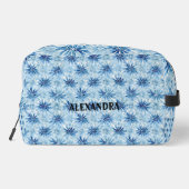 Blauwe Tie kleurstof bloem patroon Aangepaste naam Toilettasje (Achterkant)