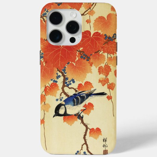 Blauwe tiervogel, Paulownia tak, rode herfstblader Case-Mate iPhone Case (Achterkant)
