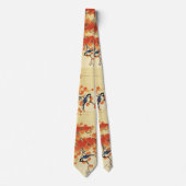 Blauwe tiervogel, Paulownia tak, rode herfstblader Stropdas (Voorkant)