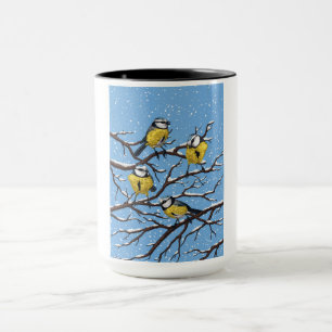 Blauwe tietvogels in de winter mok
