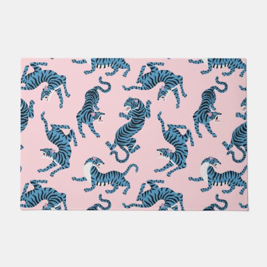 Blauwe Tijger Aziatisch Patroon Deurmat (Voorkant)