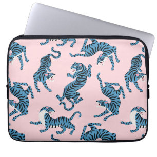 Blauwe Tijger Aziatisch Patroon Laptop Sleeve
