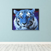 Blauwe tijger canvas afdruk (Insitu (Houten vloer))